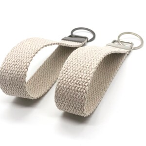 keychain wristlet canvas natural thick webbing. hardware silver, gold, or gunmetal. image 2