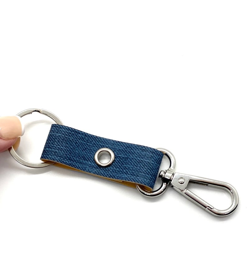 keychain clip and key ring. purse accessory zipper pull. faux leather silver or gold finish. image 4