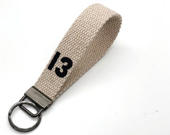 custom keychain wristlet personalized with a number. key lanyard strap.