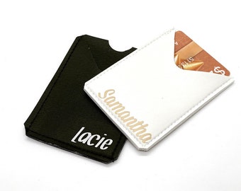 personalized card holder minimalist wallet. faux leather. gift card holder.