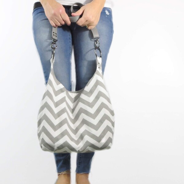 Crossbody hobo bag. chevron purse large bag. gray and white purse. adjustable cross body strap 18 faux leather colors. WHILE SUPPLIES LAST