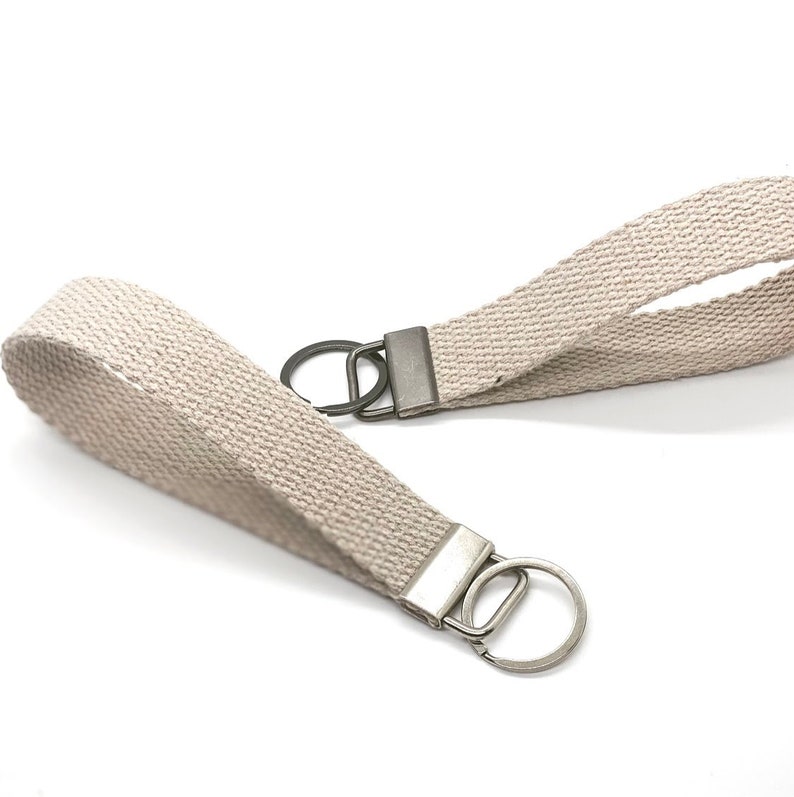keychain wristlet canvas natural thick webbing. hardware silver, gold, or gunmetal. image 3