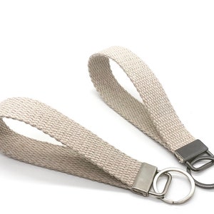 keychain wristlet canvas natural thick webbing. hardware silver, gold, or gunmetal. image 1