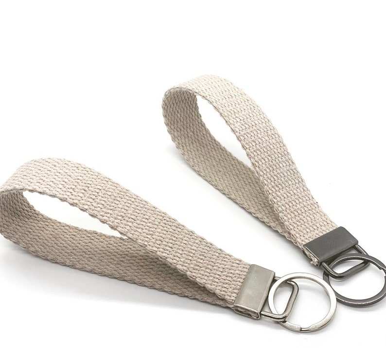 keychain wristlet canvas natural thick webbing. hardware silver, gold, or gunmetal. image 1