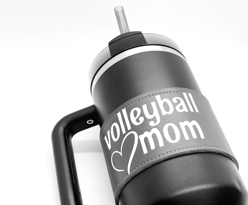 sports tumbler sleeves. Stanley accessory gift for mom. faux leather insulated cup wrap. sports mom gift choose the sport. Mother's Day gift image 6