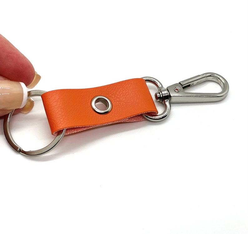 keychain clip and key ring. purse accessory zipper pull. faux leather silver finish image 2