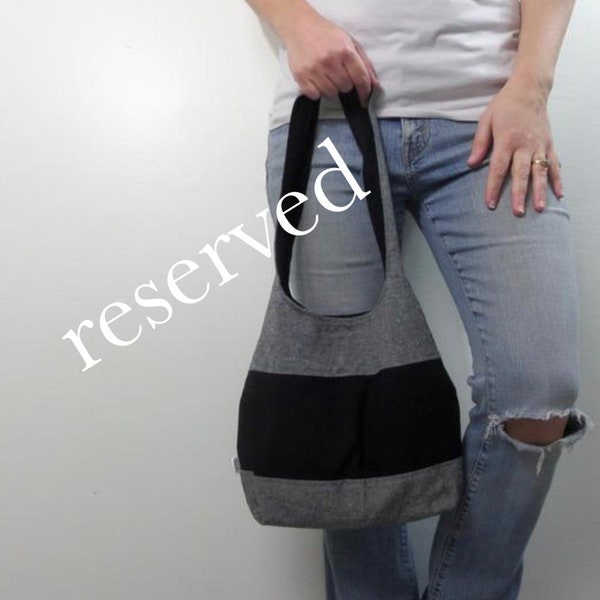 Reserved Over the shoulder medium size hobo bag. Black deep gray linen with black.