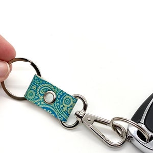 keychain clip and key ring. purse accessory zipper pull. faux leather silver or gold finish. image 5