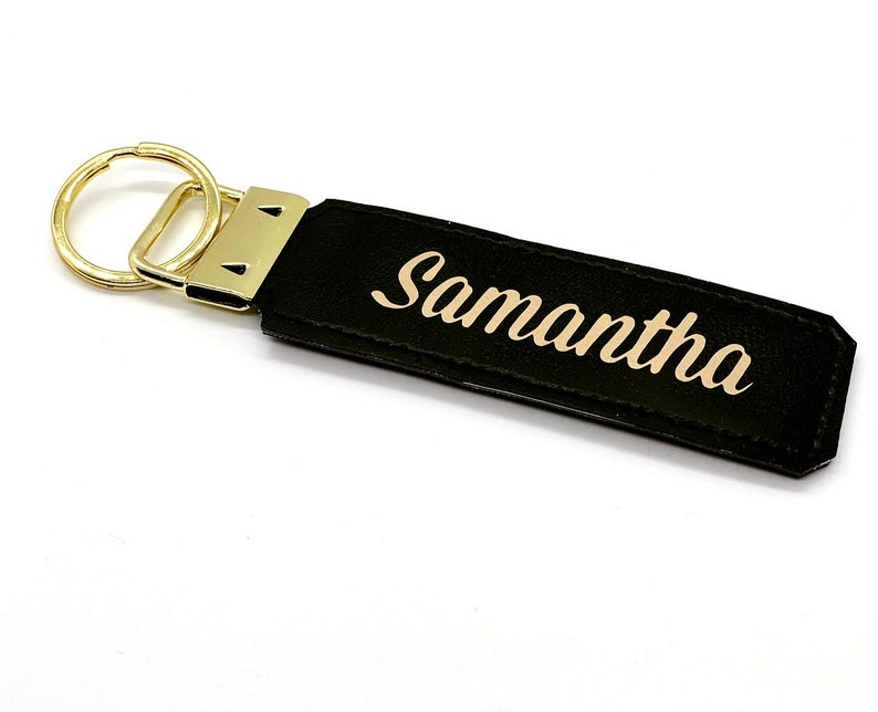 photo keychain personalized three of your images your memories. option to add name. faux leather key strap. black and white or color. image 3