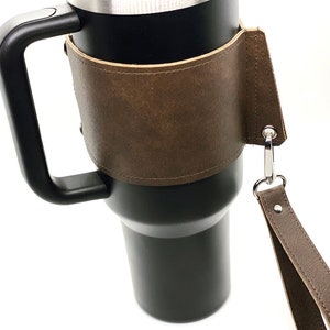 tumbler sleeves. Stanley accessory with keychain. faux leather insulated cup wrap. 30oz or 40oz size. image 2