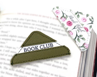 book club bookmark corner personalized page keeper. book tag. reader gift. durable faux leather. buy one or in sets.