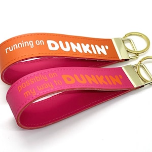keychain dunkin key lanyard. coffee keychain. wrist strap for coffee lover.