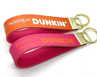 keychain dunkin key lanyard. coffee keychain. wrist strap for coffee lover.