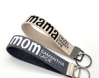 mama keychain wristlet personalized. mom mama mommy add kids names.