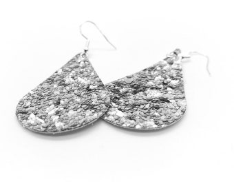 glitter earrings teardrop. silver chunky glitter dangle earrings lightweight stylish.