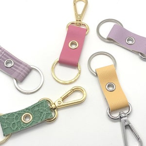 keychain clip and key ring. purse accessory zipper pull. faux leather silver or gold finish. image 3