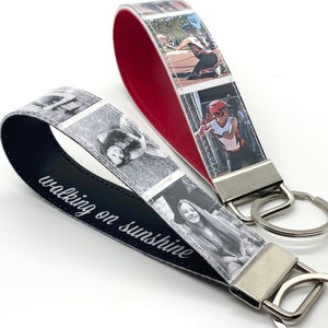 Carrete para fotomatón con llavero y pulsera. Seis imágenes personalizadas. Agregue un nombre o un dicho personalizado. Cordón para llaves. Regalo de Navidad.