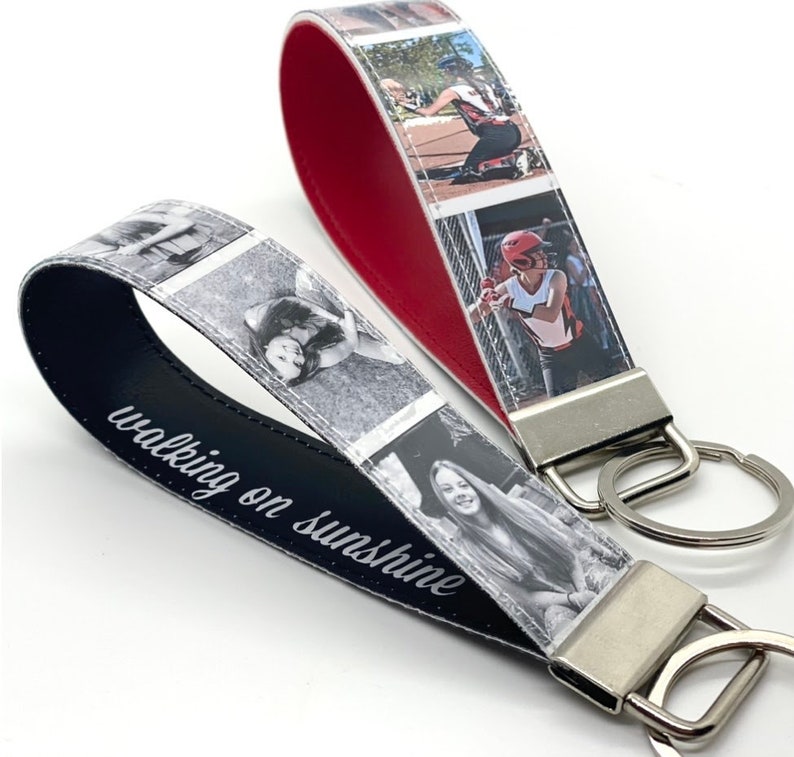 keychain wristlet photo booth reel. personalized six images. add name or custom saying. key lanyard. Christmas gift. image 1