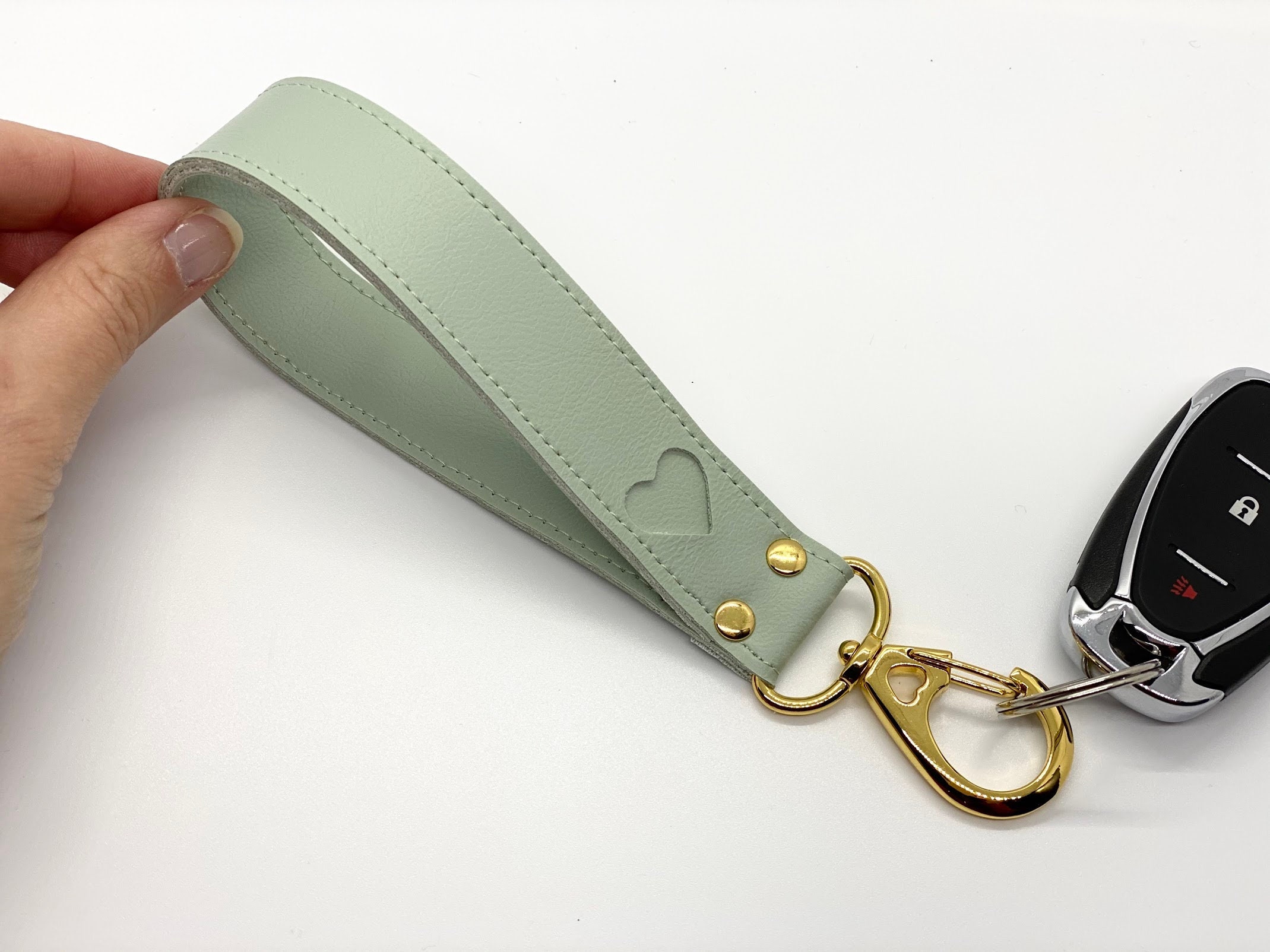 Sage mint green key fob wristlet. faux leather keychain with Etsy