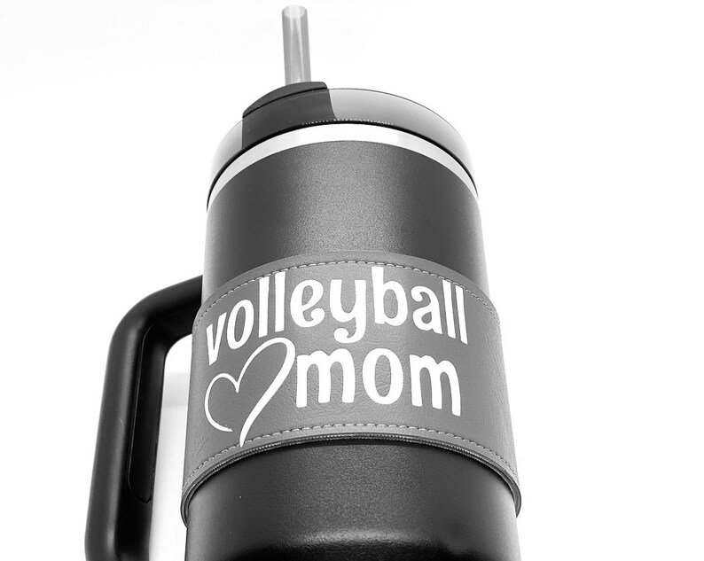 sports tumbler sleeves. Stanley accessory gift for mom. faux leather insulated cup wrap. sports mom gift choose the sport. Mother's Day gift image 5
