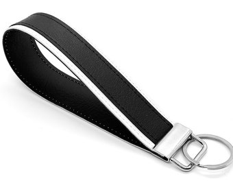 wristlet keychain lanyard. faux leather color block.