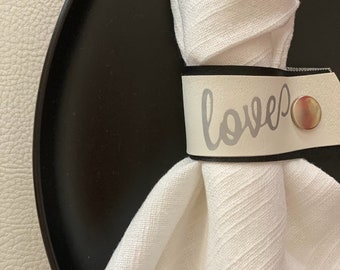 napkin rings customized love wedding table decor. faux leather. sold in sets.