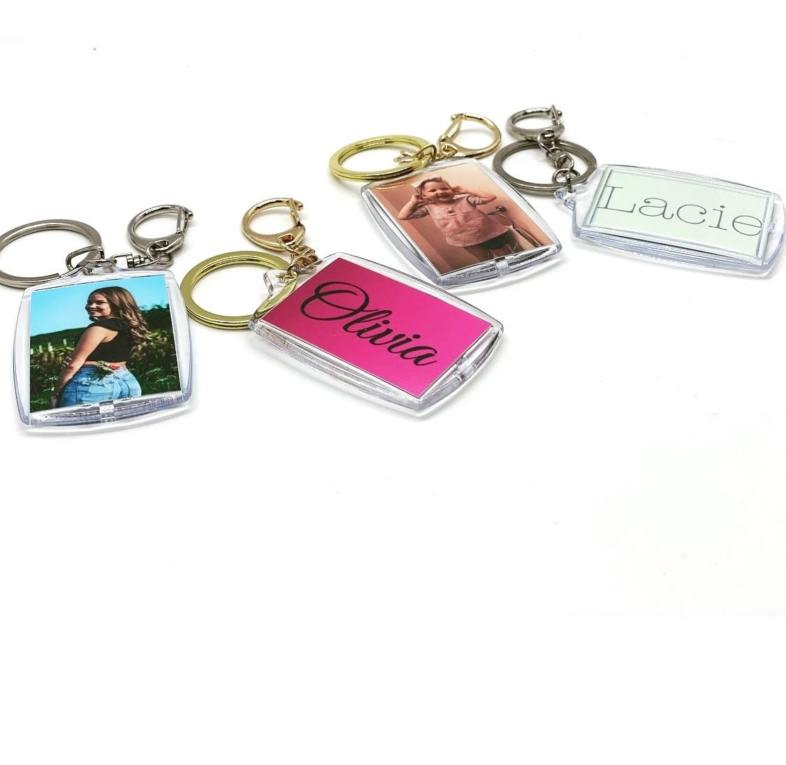 SmiLeStyles Personalized Name Keychain Option to Add Photo. Clip and Key Ring. Purse Accessory Zipper Pull. Silver or Gold Finish.