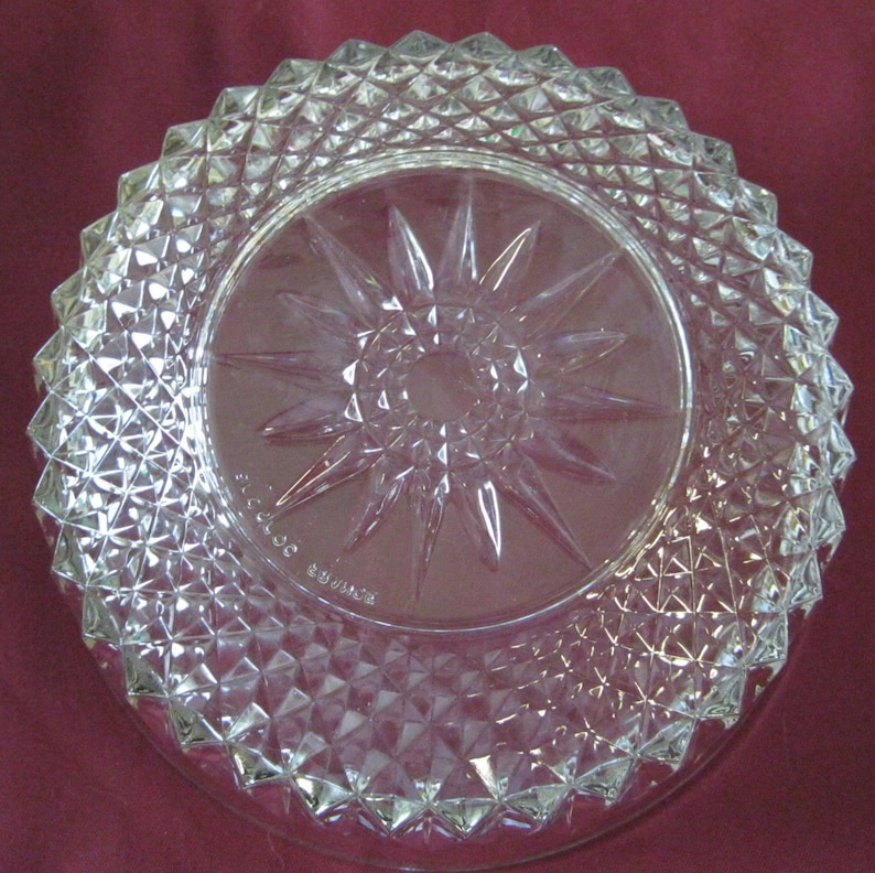 Vintage 50s Diamond Cut Crystal Round Glass Bowl Sunburst Etsy
