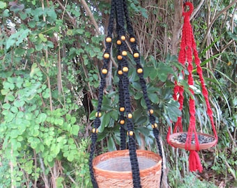 Black 44 1/2 Inches Beads Macrame Plant Hanger