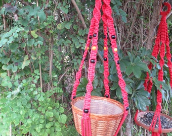 Red 36 Inch Beads Macrame plant Hanger