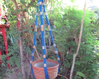 Royal Blue 46 Inch Beads Macrame plant Hanger