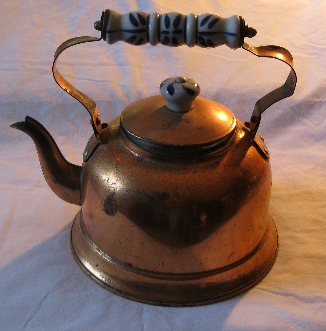 Vintage Copper Tea Kettle With Porcelain Delft Blue Handle & Etsy