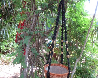 Black 47 Inch Beads Macrame Plant Hanger