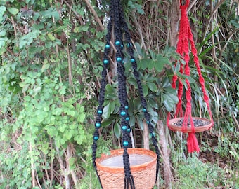 Black 47 1/2 Inch Beads Macrame Plant Hanger