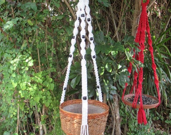 White 43 Inch Beads Macrame Plant Hanger