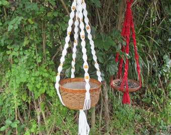 White 42 1/2 Inches Beads Macrame Plant Hanger