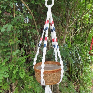 Freedom Macrame Plant Hanger White 40 Inch Beads