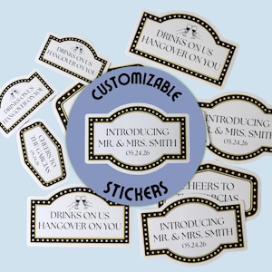 Personalized Marquee Wedding Stickers | Hollywood Glam Favor Labels