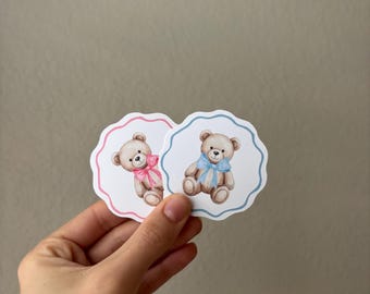 Teddy Bear Baby Shower Favors | Gender Reveal | We Can Bearly Wait | Stickers + Treat Bags