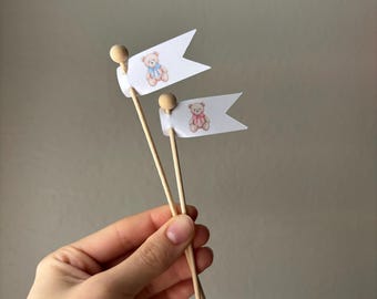 Agitadores de bebidas con forma de osito de peluche / Decoración para baby shower y fiesta de revelación de género