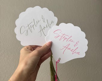 Personalized Scalloped Paper Fan Place Cards with Tassel | Wedding Event Favors