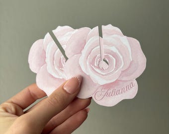 Blush Rose Wine Stem Tags | Personalized Wedding Place Cards | Floral Bridal Shower Decor