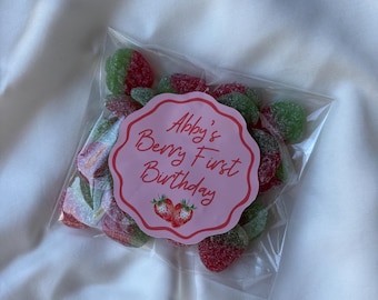 Berry First Birthday Party Favors | Strawberry Themed Party | Treat Bags + Stickers
