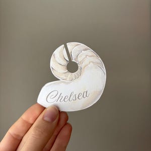 Personalized Nautilus Shell Wine Glass Tags | Beach Wedding Place Cards