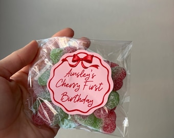 Cherry First Birthday Party Treat Bags with Stickers