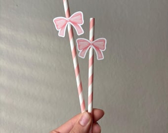 Pink Bow Paper Straws | Coquette Baby Shower Party Decor
