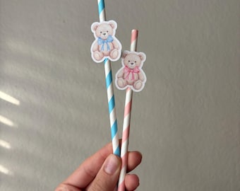 Teddy Bear Paper Straws | Baby Shower, Gender Reveal Party Decor