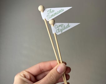 Custom Drink Stir Sticks with Flag | Personalized Name Cocktail Sticks, Party Bar Decor