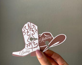 Cowboy Boot + Hat Wine Glass Nametags | Western Wedding Place Cards | Personalized Wine Tags