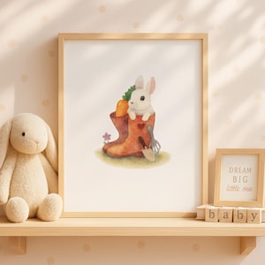 Garden Bunny Nursery Art Print: Whimsical Rabbit Wall Decor (Digital Download)